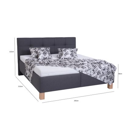 Cama tapizada MARIA 180 x 200 cm con colchón y espacio de almacenamiento, gris
