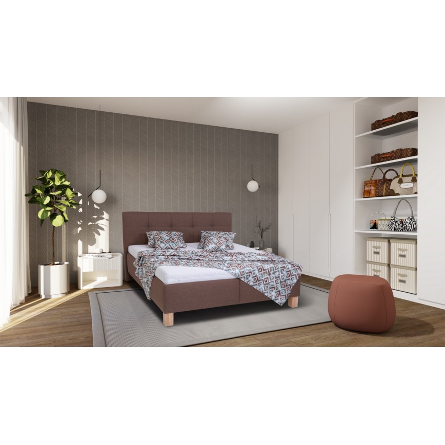 Cama tapizada con colchón y espacio de almacenamiento MARIA 180x200 cm marrón