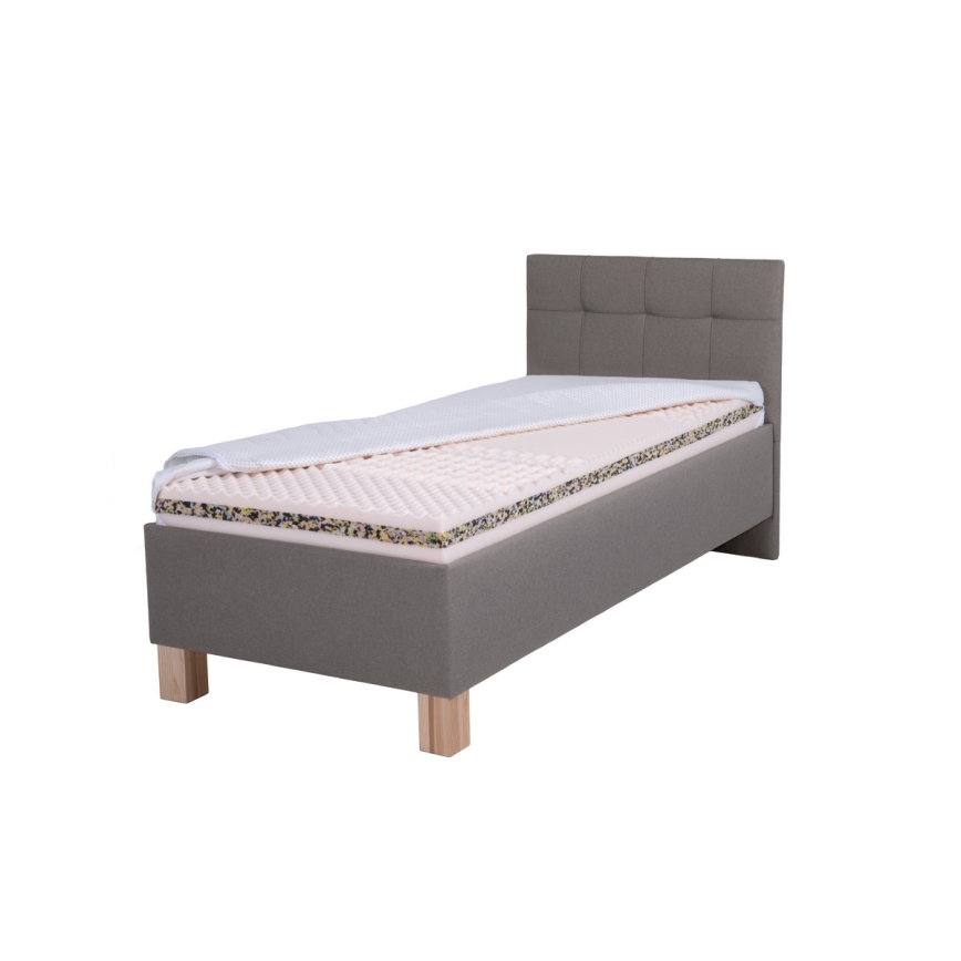 Cama tapizada MARIA ONE 90x200 cm con amplio espacio de almacenamiento, sin colchón, color taupe