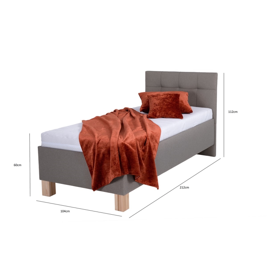 Cama tapizada MARIA ONE 90x200 cm con amplio espacio de almacenamiento, sin colchón, color taupe