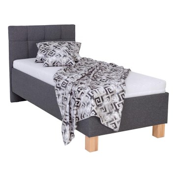 Cama tapizada MARIA ONE 90x200 cm con colchón y espacio de almacenamiento, gris