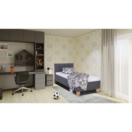 Cama tapizada MARIA ONE 90x200 cm con colchón y espacio de almacenamiento, gris