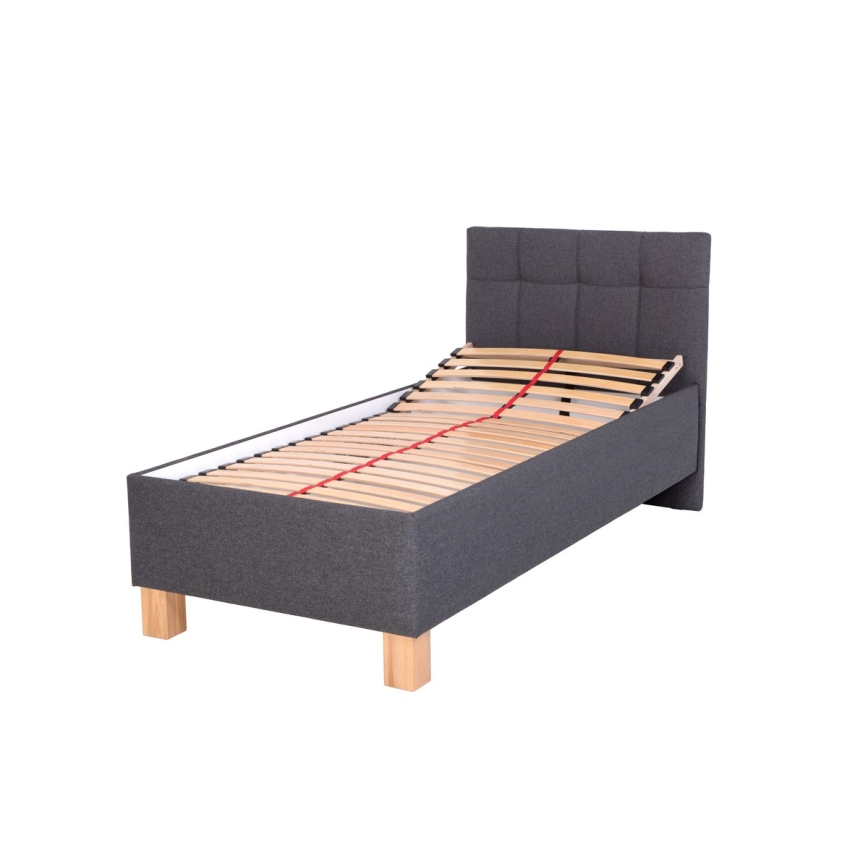Cama tapizada MARIA ONE 90x200 cm con colchón y espacio de almacenamiento, gris