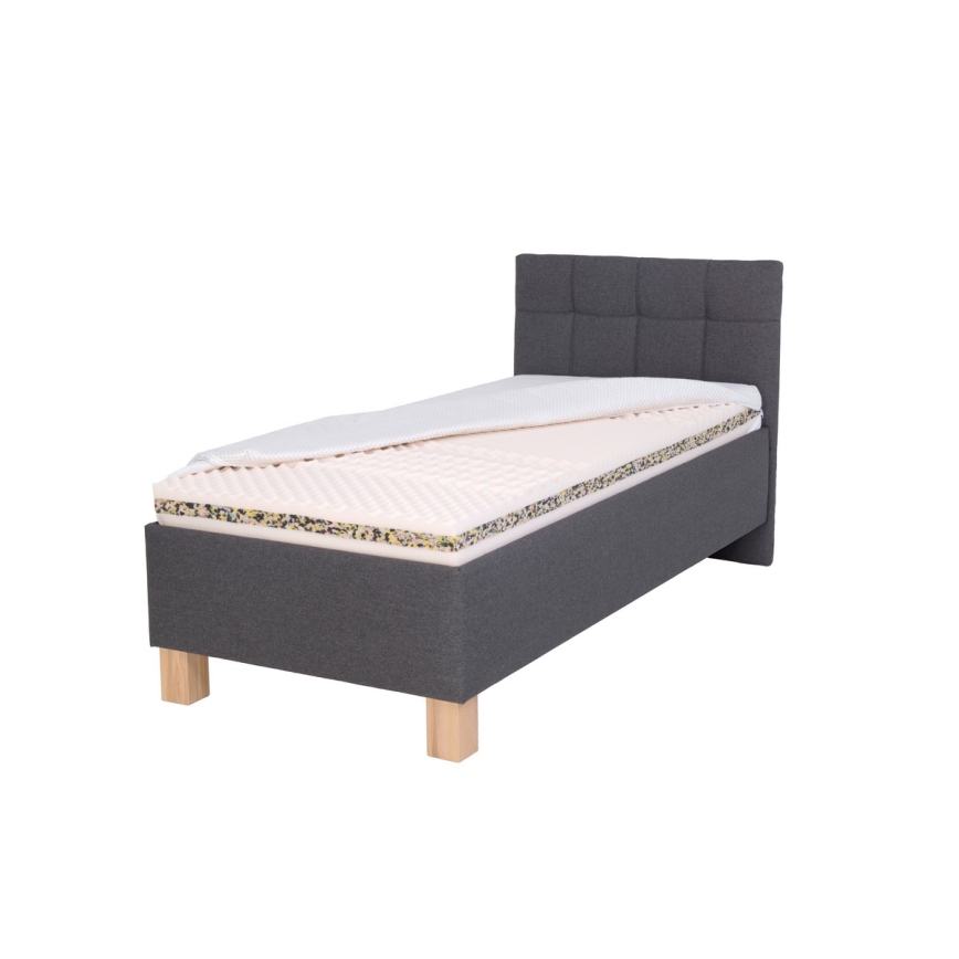 Cama tapizada MARIA ONE 90x200 cm con colchón y espacio de almacenamiento, gris