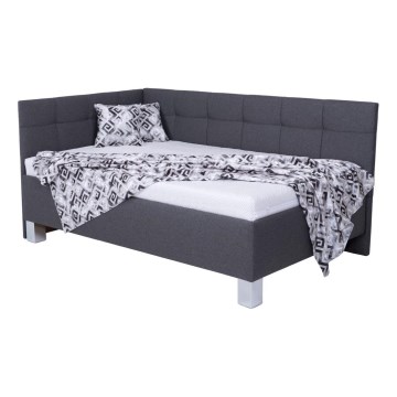 Cama tapizada MARIA PETITE 120x200 cm con colchón y espacio de almacenamiento, gris
