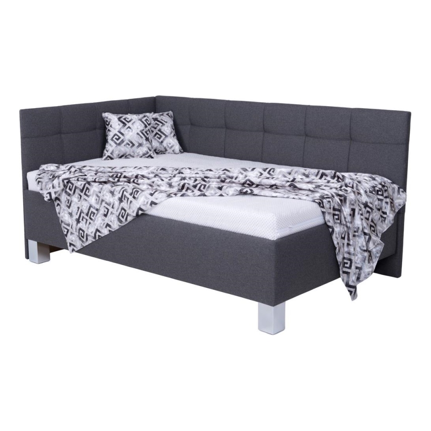 Cama tapizada MARIA PETITE 120x200 cm con colchón y espacio de almacenamiento, gris
