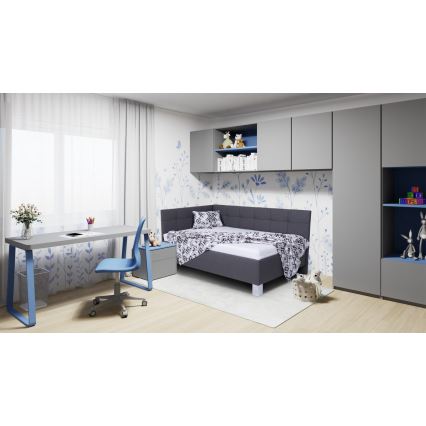 Cama tapizada MARIA PETITE 120x200 cm con colchón y espacio de almacenamiento, gris