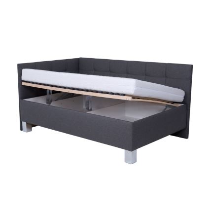 Cama tapizada MARIA PETITE 120x200 cm con colchón y espacio de almacenamiento, gris