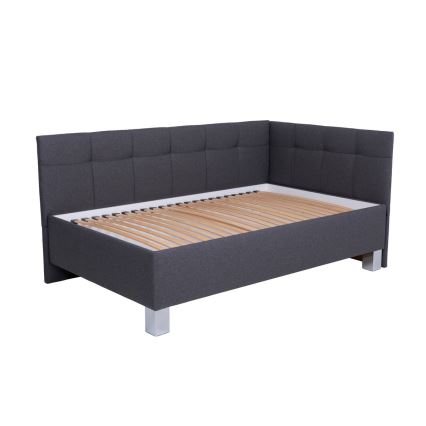 Cama tapizada MARIA PETITE 120x200 cm con colchón y espacio de almacenamiento, gris