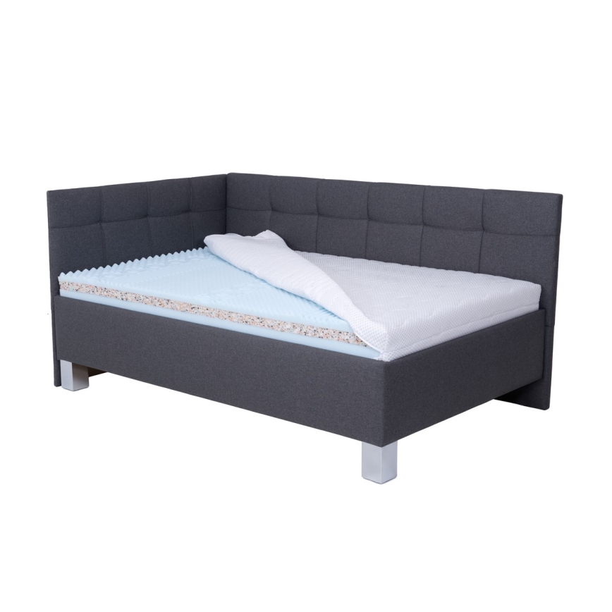 Cama tapizada MARIA PETITE 120x200 cm con colchón y espacio de almacenamiento, gris