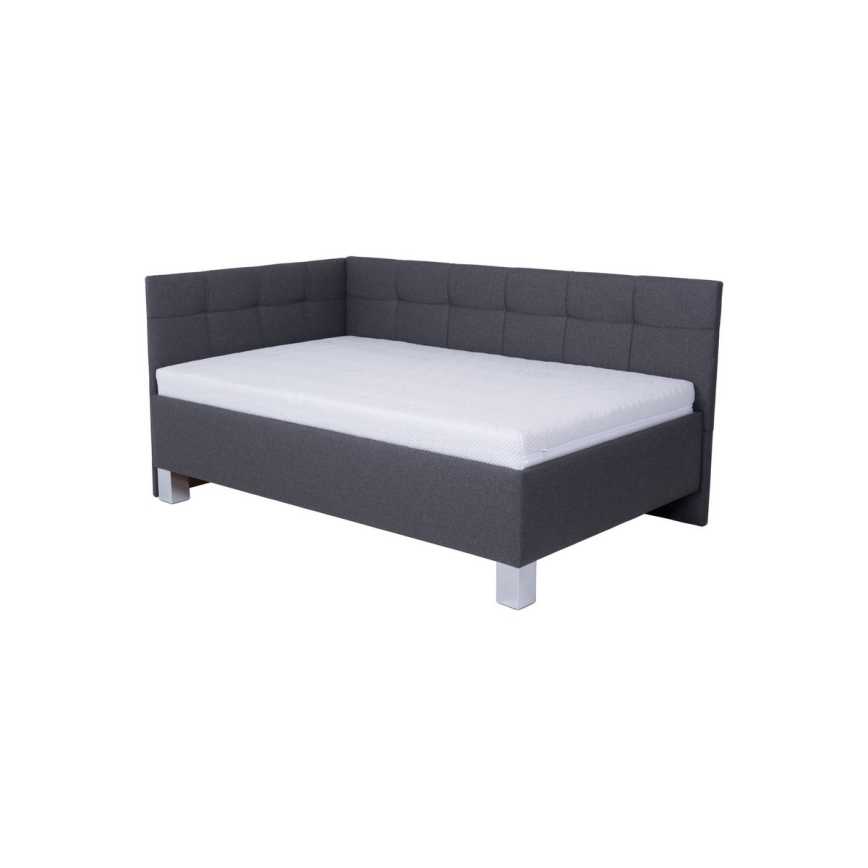 Cama tapizada MARIA PETITE 120x200 cm con colchón y espacio de almacenamiento, gris
