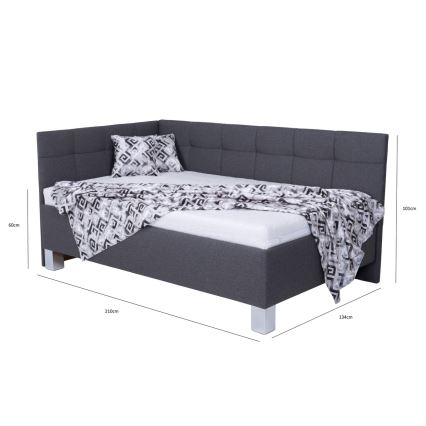 Cama tapizada MARIA PETITE 120x200 cm con colchón y espacio de almacenamiento, gris