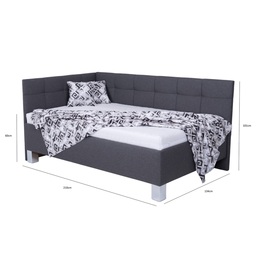 Cama tapizada MARIA PETITE 120x200 cm con colchón y espacio de almacenamiento, gris