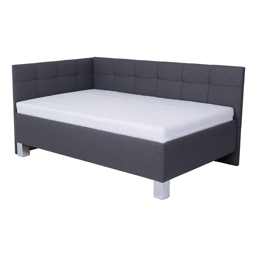 Cama tapizada MARIA PETITE 120x200 cm con espacio de almacenamiento, sin colchón, gris