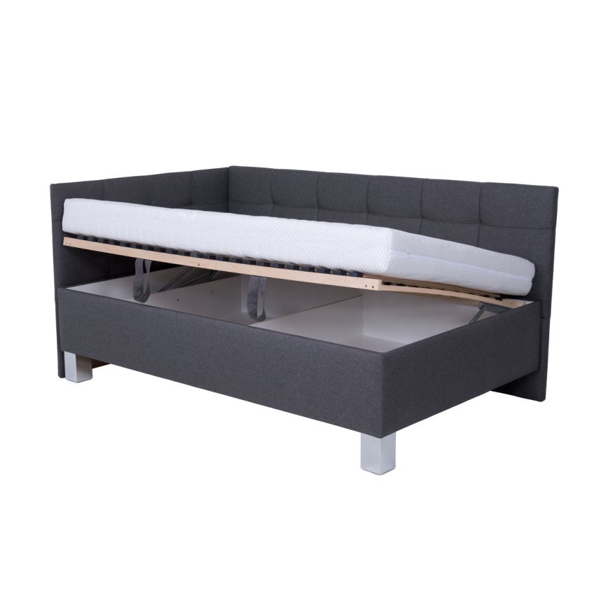 Cama tapizada MARIA PETITE 120x200 cm con espacio de almacenamiento, sin colchón, gris