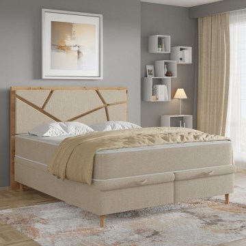 Cama tapizada NAOMI 140x200 cm con colchones incluidos y amplio espacio de almacenamiento, beige