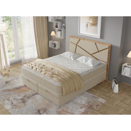 Cama tapizada NAOMI 180 x 200 cm con colchones y espacio de almacenamiento, beige