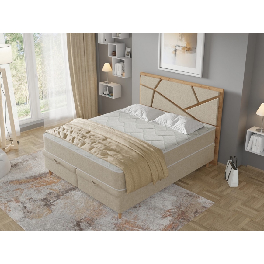 Cama tapizada NAOMI 180 x 200 cm con colchones y espacio de almacenamiento, beige