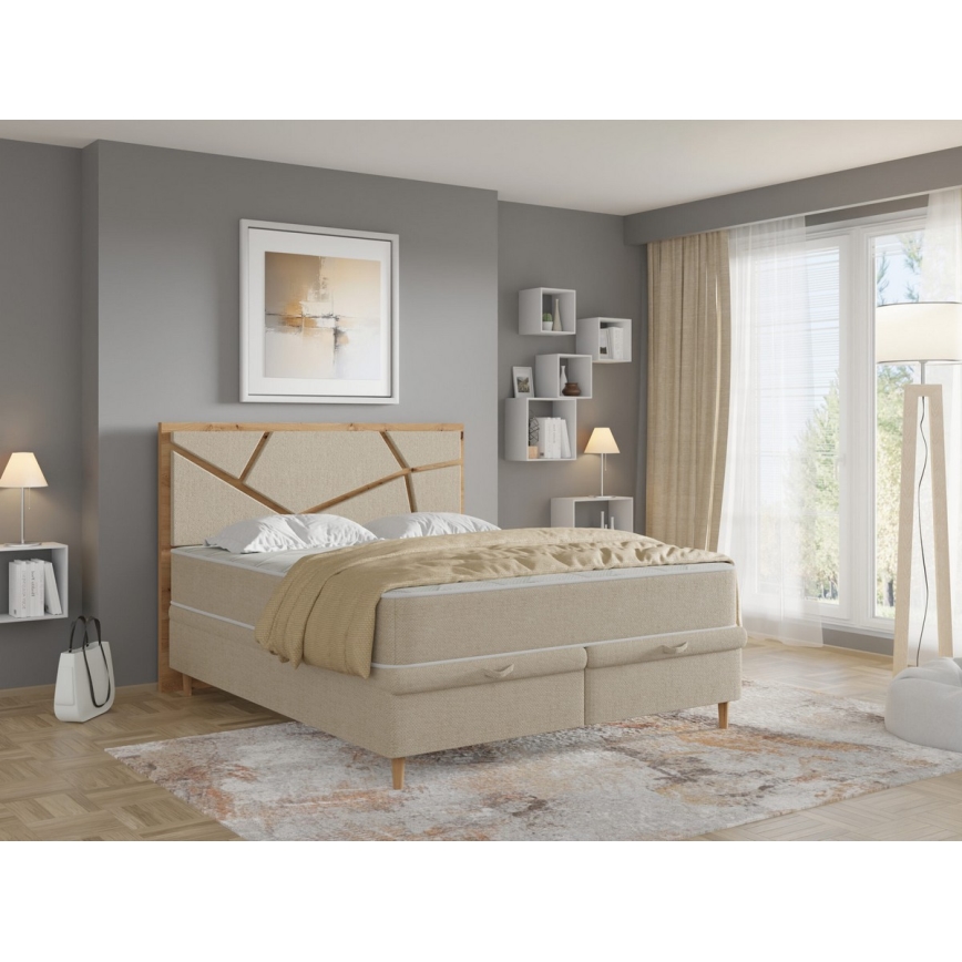 Cama tapizada con colchones y espacio de almacenamiento NAOMI 180x200 cm beige
