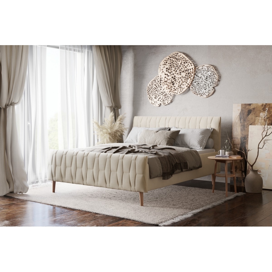 Cama tapizada sin colchón FLORA 160x200 cm beige