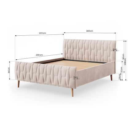 Cama tapizada sin colchón FLORA 160x200 cm beige