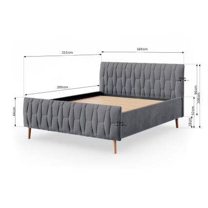 Cama tapizada sin colchón FLORA 180x200 cm gris