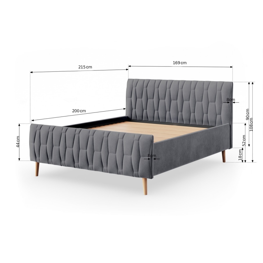 Cama tapizada sin colchón FLORA 180x200 cm gris