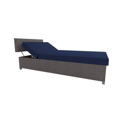 Cama tapizada tipo diván con respaldo regulable y arcón de almacenamiento DALLAS 108x205 cm gris/azul