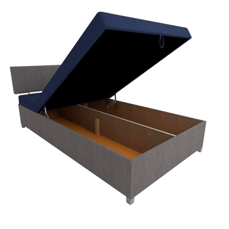 Cama tapizada tipo diván con respaldo regulable y arcón de almacenamiento DALLAS 108x205 cm gris/azul