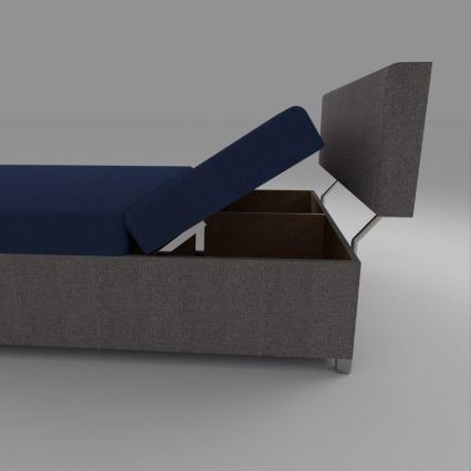 Cama tapizada tipo diván con respaldo regulable y arcón de almacenamiento DALLAS 108x205 cm gris/azul