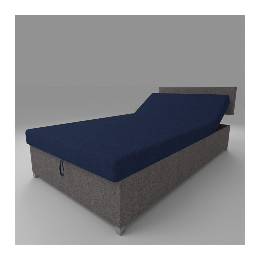 Cama tapizada tipo diván con respaldo regulable y arcón de almacenamiento DALLAS 108x205 cm gris/azul