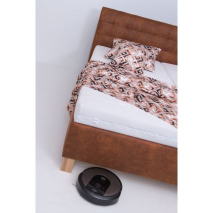 Cama tapizada VIOLET 160x200 cm con colchón y espacio de almacenamiento, marrón coñac