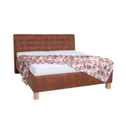 Cama tapizada VIOLET 160x200 cm con colchón y espacio de almacenamiento, marrón coñac