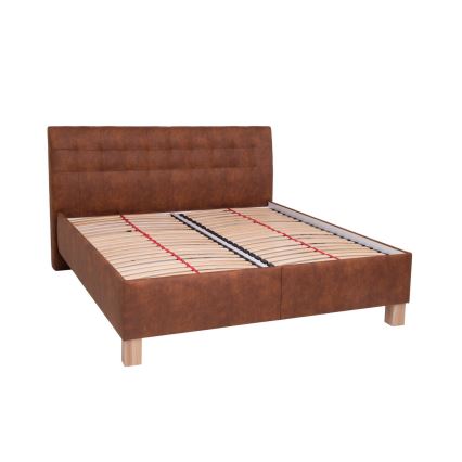 Cama tapizada con colchón y espacio de almacenamiento VIOLET 160x200 cm color marrón coñac