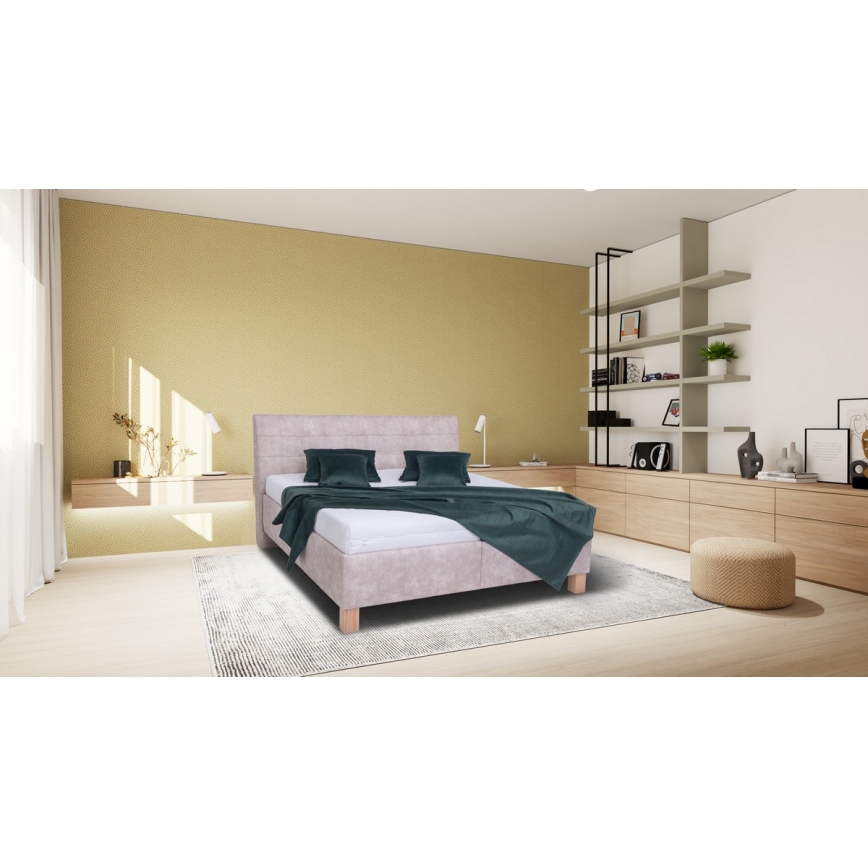Cama tapizada VIOLET 160x200 cm con espacio de almacenamiento, sin colchón, beige