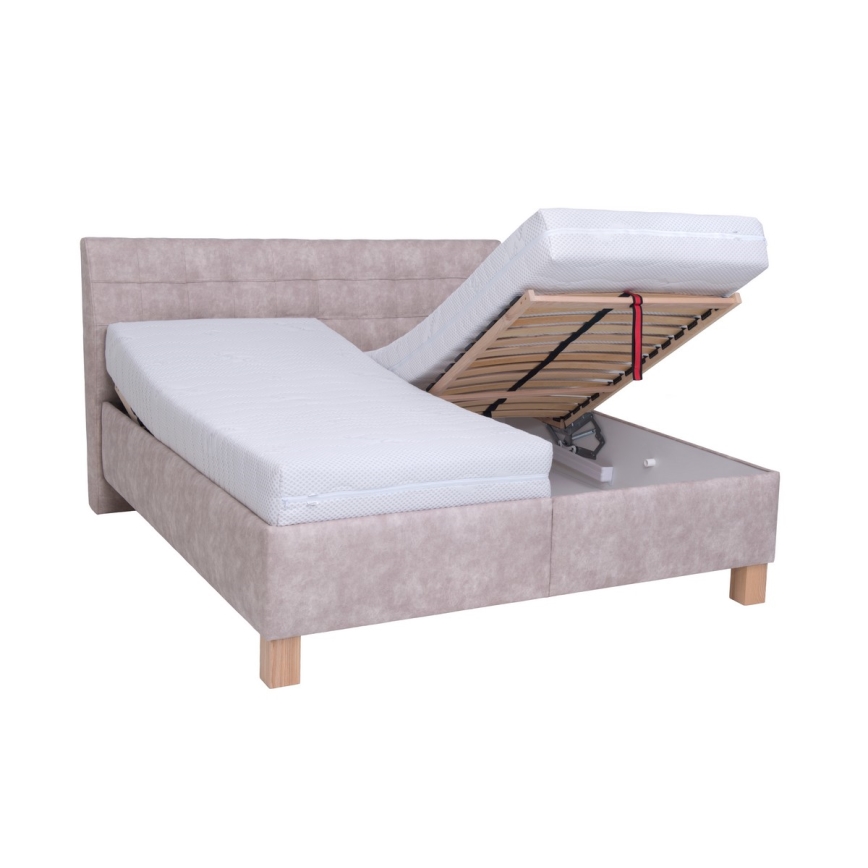 Cama tapizada VIOLET 160x200 cm con espacio de almacenamiento, sin colchón, beige