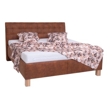Cama tapizada VIOLET 180x200 cm con colchón y amplio arcón de almacenamiento, color marrón coñac