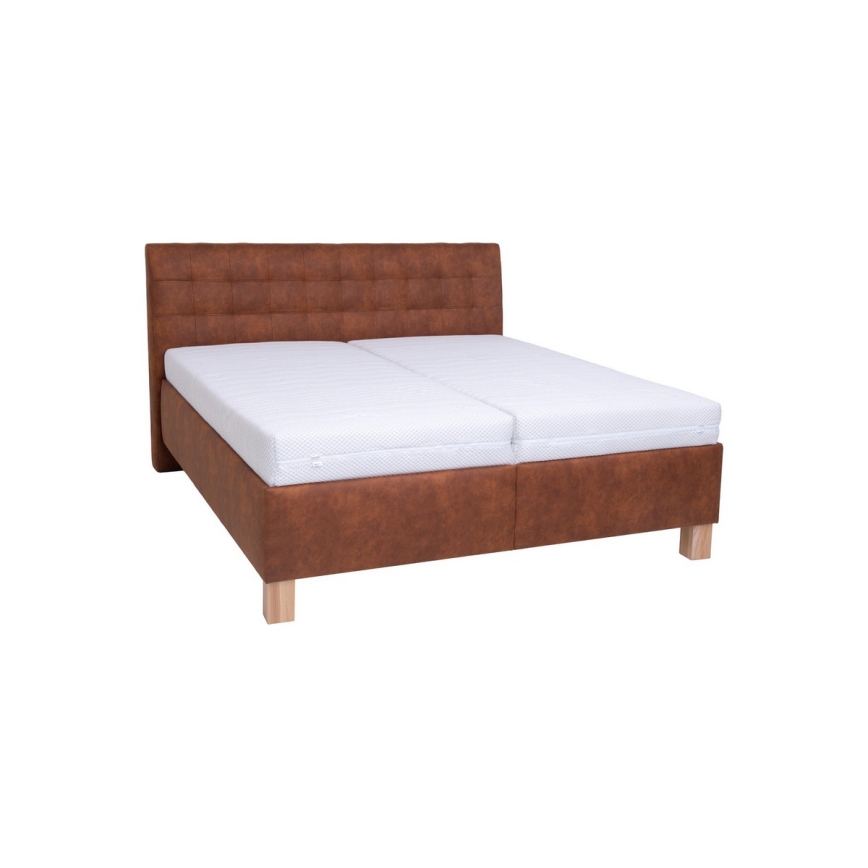 Cama tapizada VIOLET 180x200 cm con colchón y amplio arcón de almacenamiento, color marrón coñac