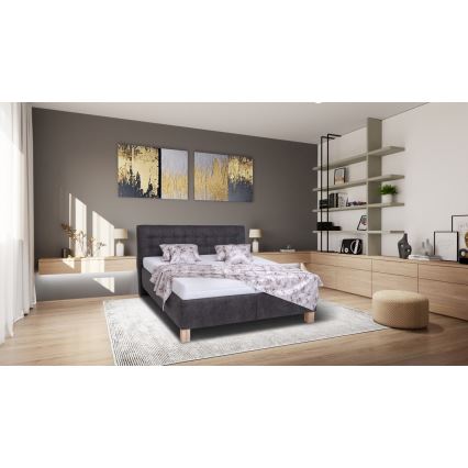 Cama tapizada VIOLET 180x200 cm con colchón y espacio de almacenamiento, gris oscuro