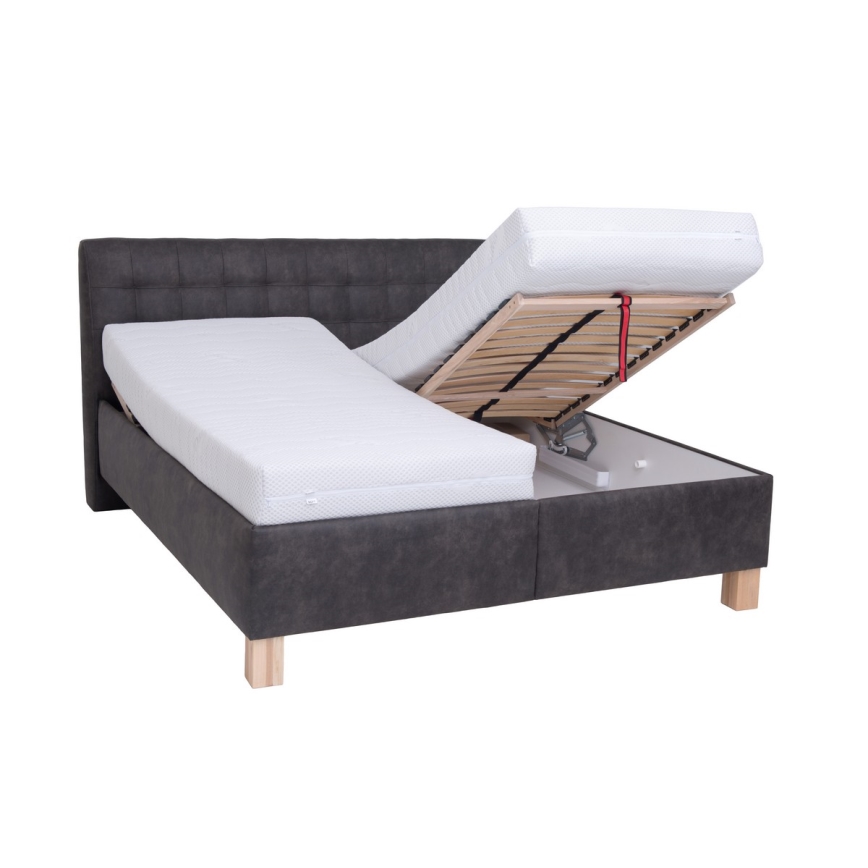 Cama tapizada VIOLET 180x200 cm con colchón y espacio de almacenamiento, gris oscuro