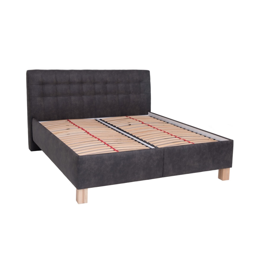 Cama tapizada VIOLET 180x200 cm con colchón y espacio de almacenamiento, gris oscuro