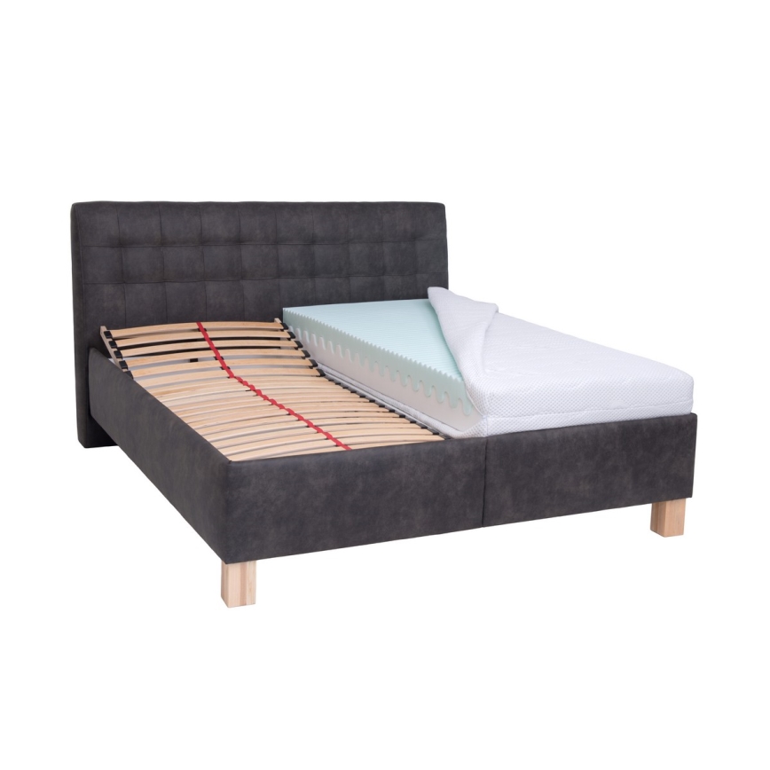 Cama tapizada VIOLET 180x200 cm con colchón y espacio de almacenamiento, gris oscuro