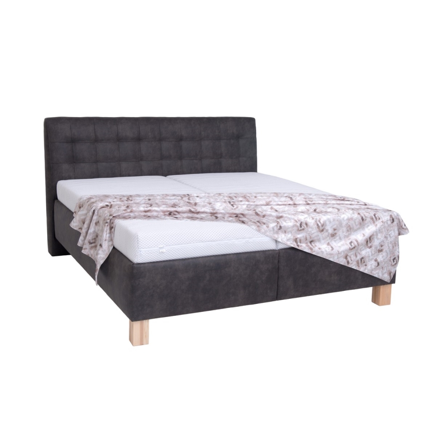 Cama tapizada VIOLET 180x200 cm con colchón y espacio de almacenamiento, gris oscuro