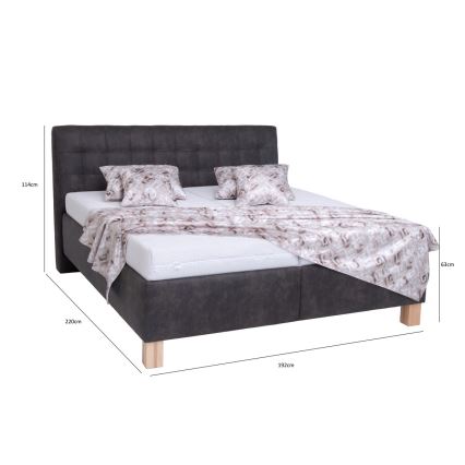 Cama tapizada VIOLET 180x200 cm con colchón y espacio de almacenamiento, gris oscuro