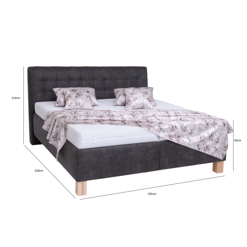 Cama tapizada VIOLET 180x200 cm con colchón y espacio de almacenamiento, gris oscuro