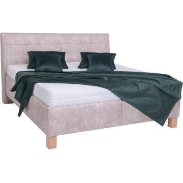 Cama tapizada VIOLET 180x200 cm con colchón y práctico espacio de almacenamiento, beige