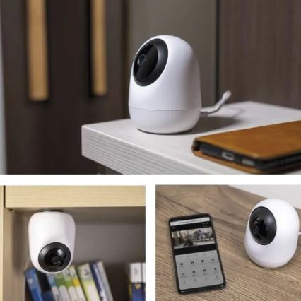 Cámara interior inteligente giratoria con sensor de movimiento GoSmart 5V Wi-Fi Tuya blanca