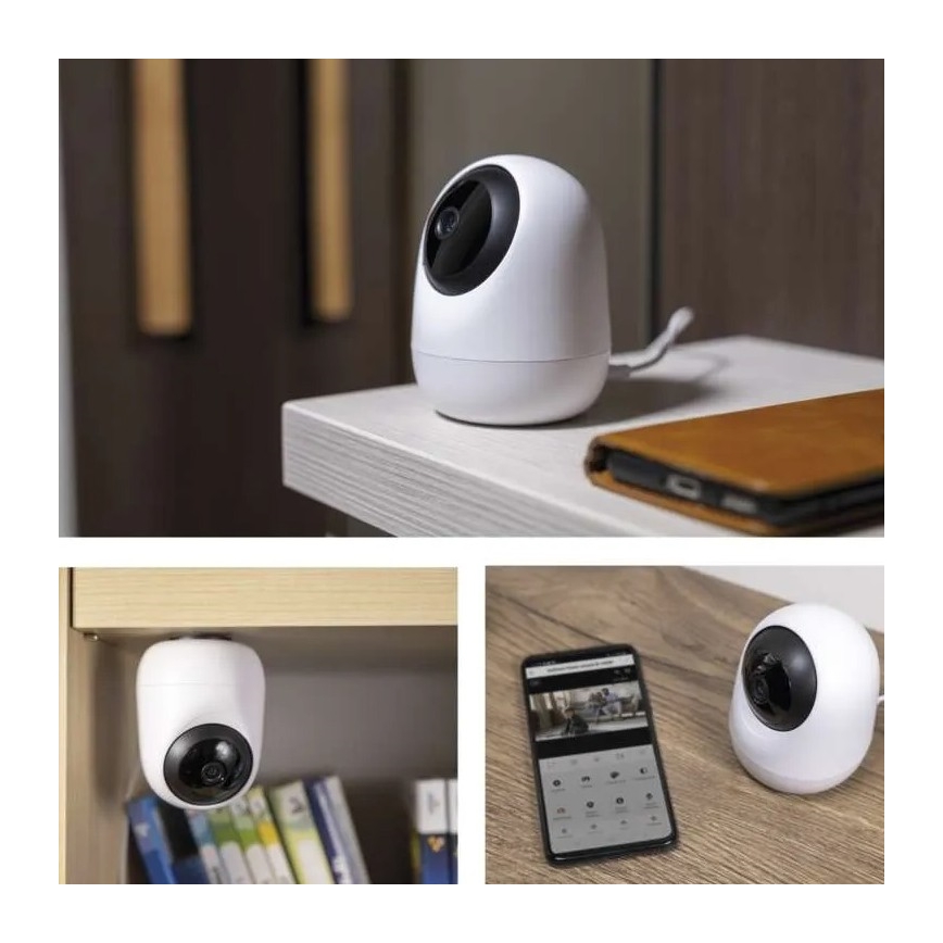 Cámara interior inteligente giratoria con sensor de movimiento GoSmart 5V Wi-Fi Tuya blanca