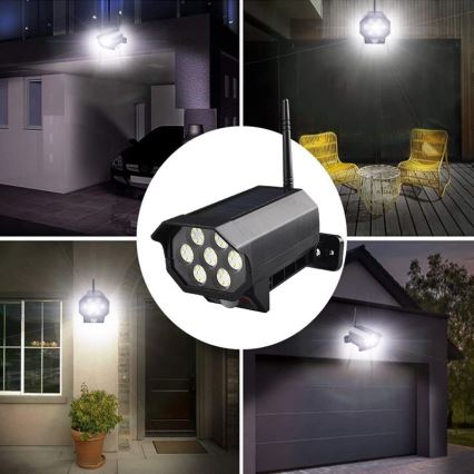 Cámara simulada LED de seguridad con sensor y panel solar LED/5W/5,5V 800 mAh IP65 + control remoto