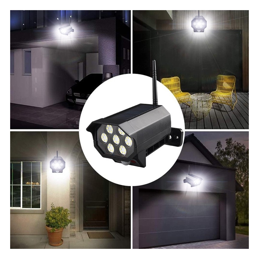 Cámara simulada LED de seguridad con sensor y panel solar LED/5W/5,5V 800 mAh IP65 + control remoto
